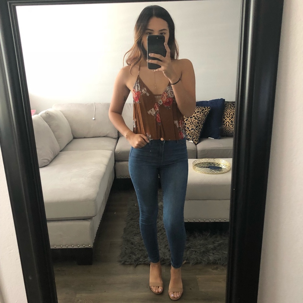 Brown floral tank top